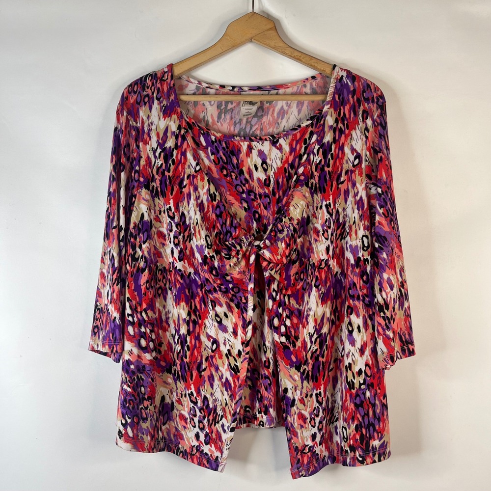 JMS Just My Size Top Women 2X Multicolor Abstract Animal Print Twist Front